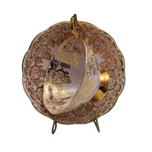 Royal Standard Fine Bone China Pink Gold Grape Vine Teacup Saucer Set England